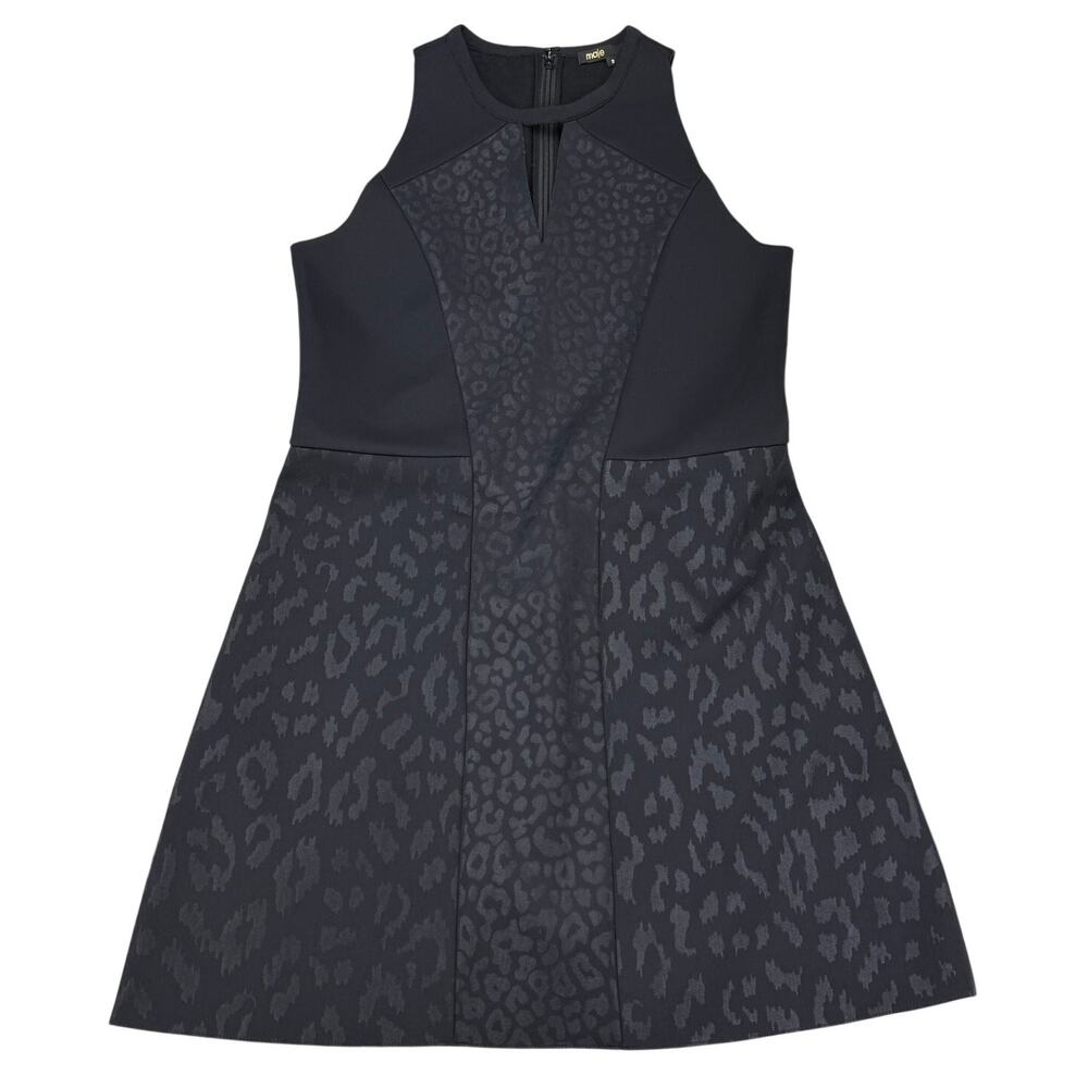 MAJE Leopard Print Scuba Knit Neoprene A-Line Dress Size Medium Black - Picture 4 of 8
